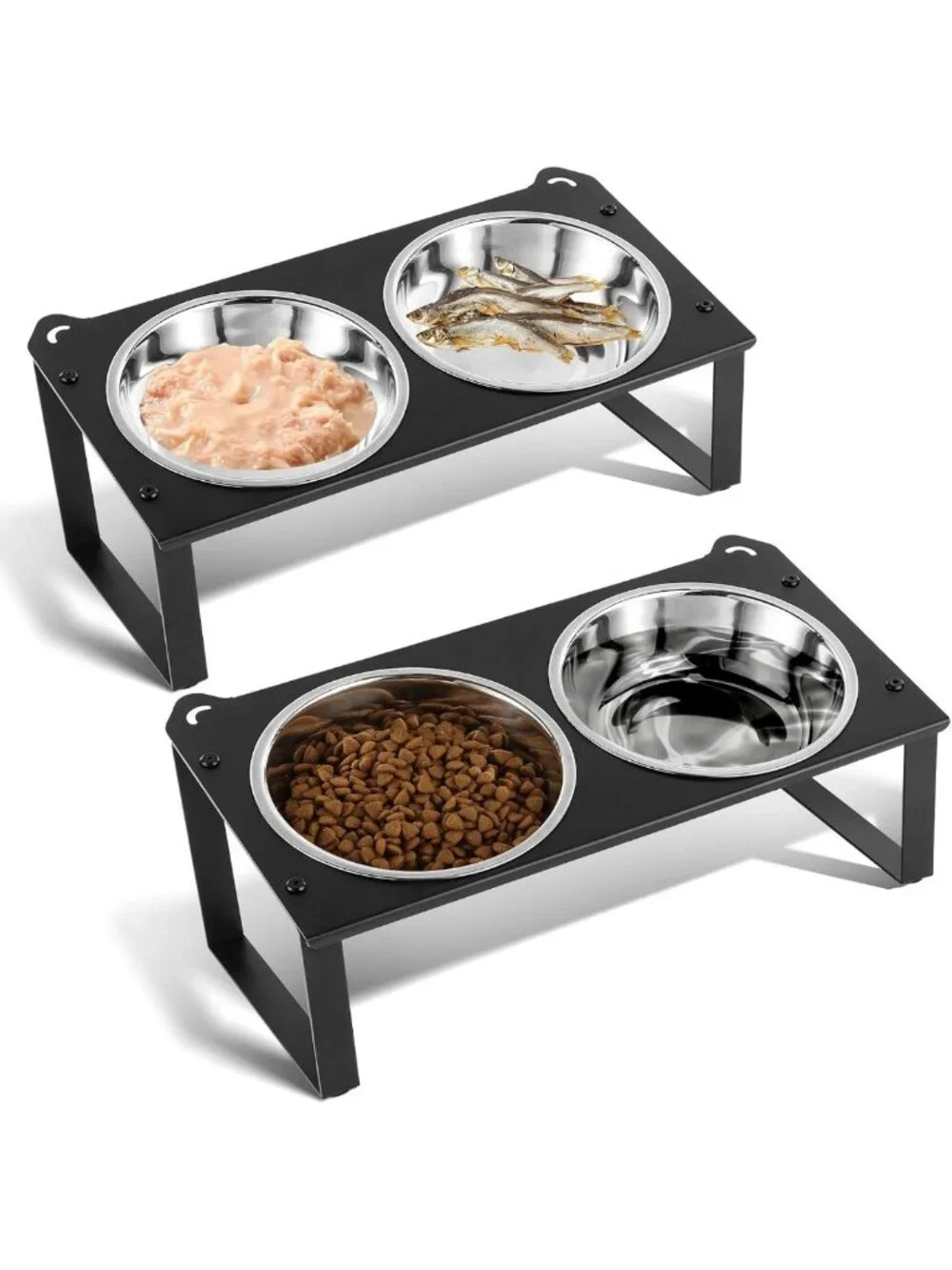 Elevated Cat Food & Water Bowls Set - 4 Stainless Steel Dishes with Cute Stand